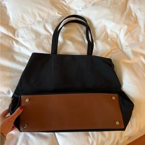 Black Tote Bag with Brown Leather Accent